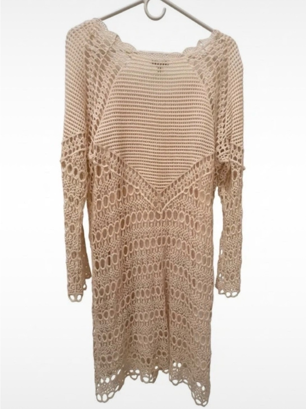 Cream/ivory Crochet Knit Bell-Sleeve Dress - Picture 2 of 5